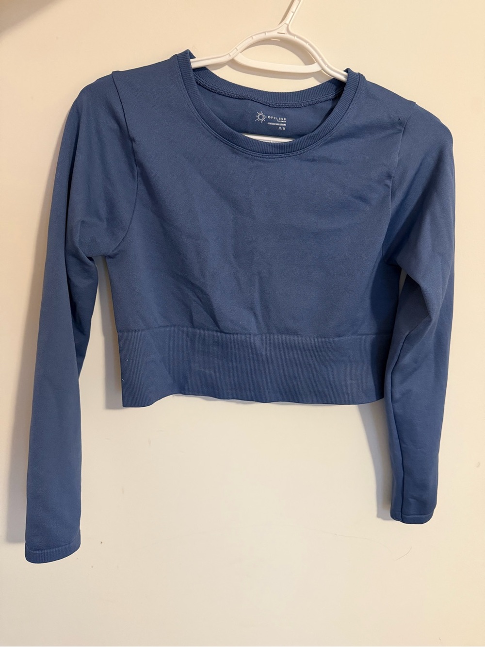 Offline by Aerie Blue Crop Long-Sleeve Athletic Top